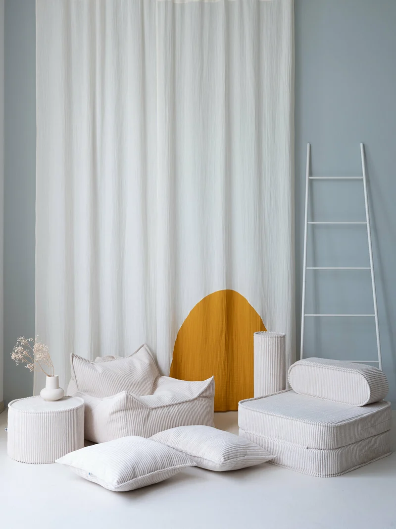 Pouf fauteuil en velours côtelé blanc marshmallow 80 x 70 cm - Wigiwama