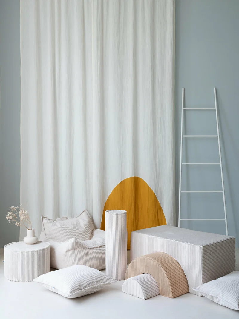Pouf fauteuil en velours côtelé blanc marshmallow 80 x 70 cm - Wigiwama