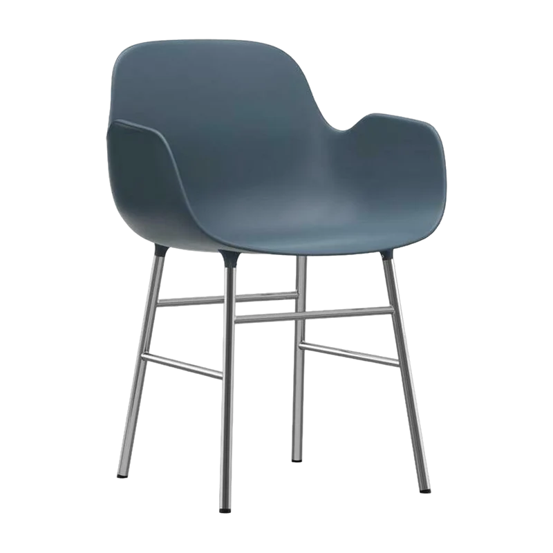 Chaise avec accoudoirs en chrome et pp bleu Form - Normann Copenhagen