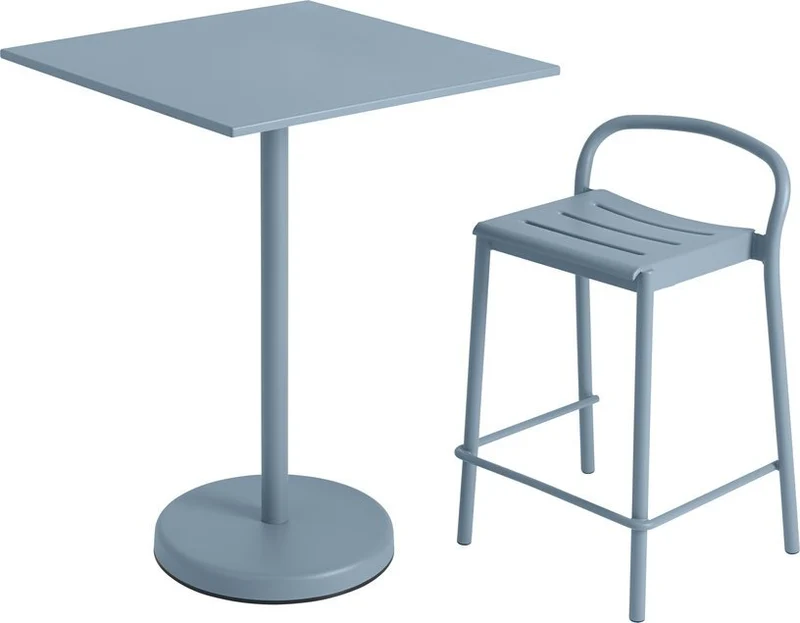 Table carrée d'extérieur en acier bleu ciel 70 x 70 x 95 cm Linear - Muuto