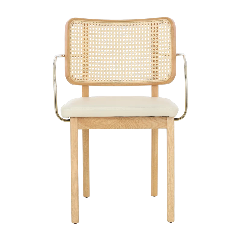 Chaise avec accoudoirs en chêne et cuir vanille Cannage - RED Edition