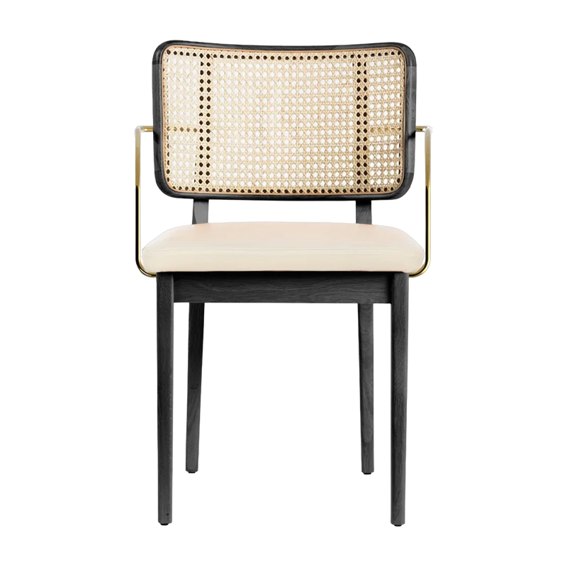 Chaise avec accoudoirs en chêne noir et cuir vanille Cannage - RED Edition