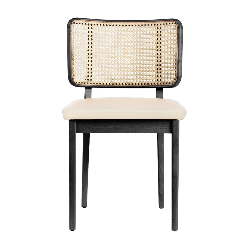Chaise en chêne noir et cuir vanille Cannage - RED Edition