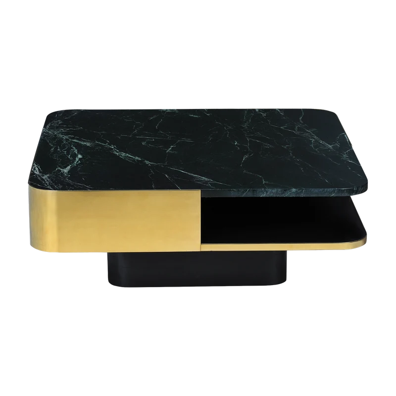 Table basse carrée en laiton et marbre vert 80x80cm Lounge - RED Edition