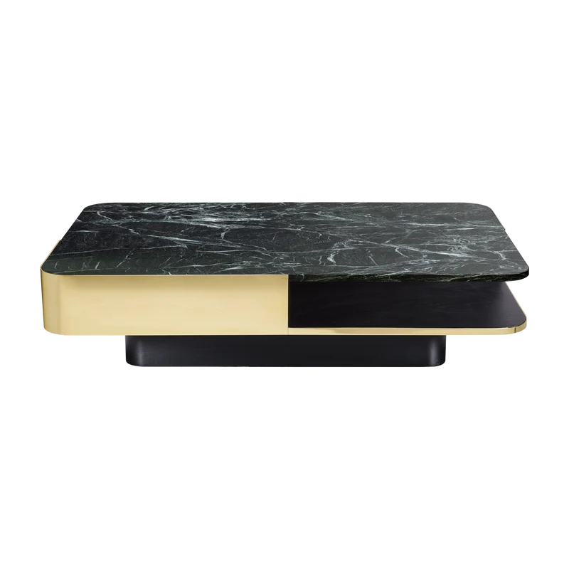 Table basse rectangulaire en laiton et marbre vert Lounge - RED Edition