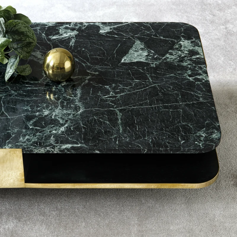Table basse rectangulaire en laiton et marbre vert Lounge - RED Edition