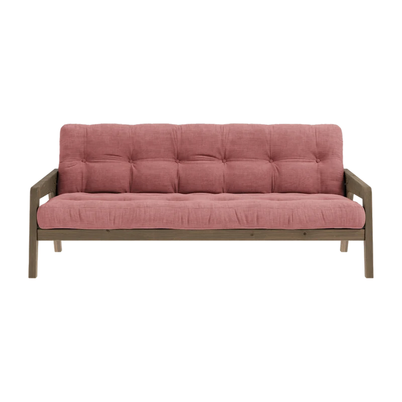 Canapé-lit en pin foncé et velours côtelé rose sorbet Grab - Karup Design
