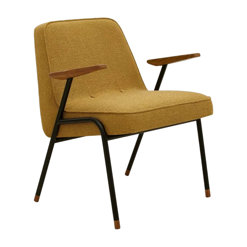 Fauteuil en tissu bouclé moutarde et métal 66 x 64 cm Fotel - 366 Concept