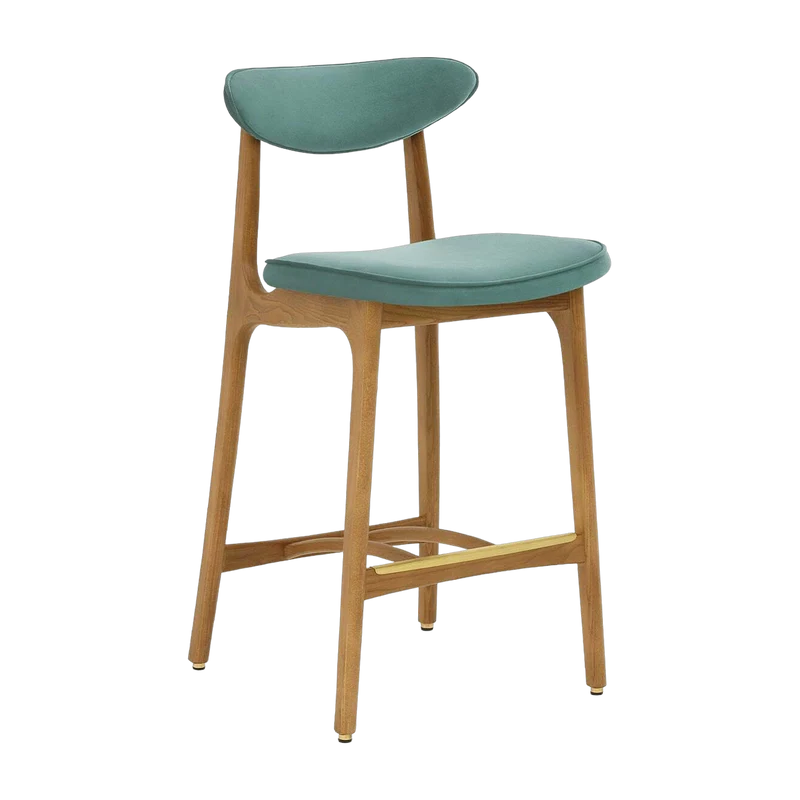 Chaise de bar en velours vert menthe et frêne naturel 100cm Série 200-190 - 366 Concept