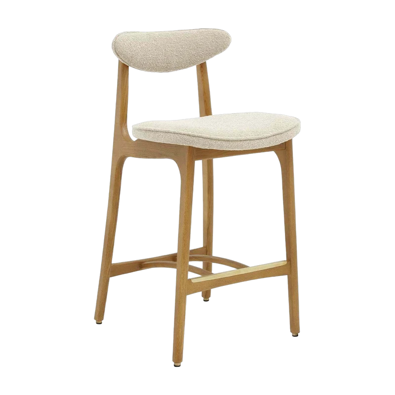 Chaise de bar en tissu bouclé crème et frêne naturel 100cm Série 200-190 - 366 Concept