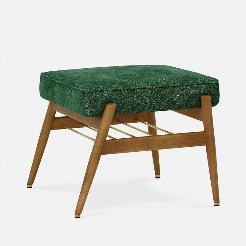 Repose-pieds en tissu marbre moutarde et frêne foncé Fox - 366 Concept