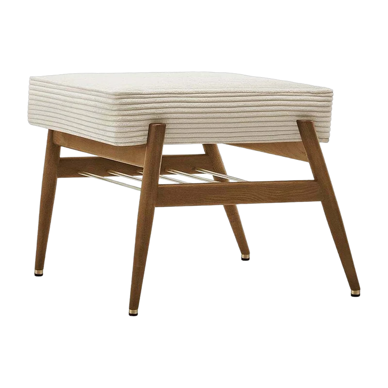 Repose-pieds en tissu cord crème et frêne foncé Fox - 366 Concept