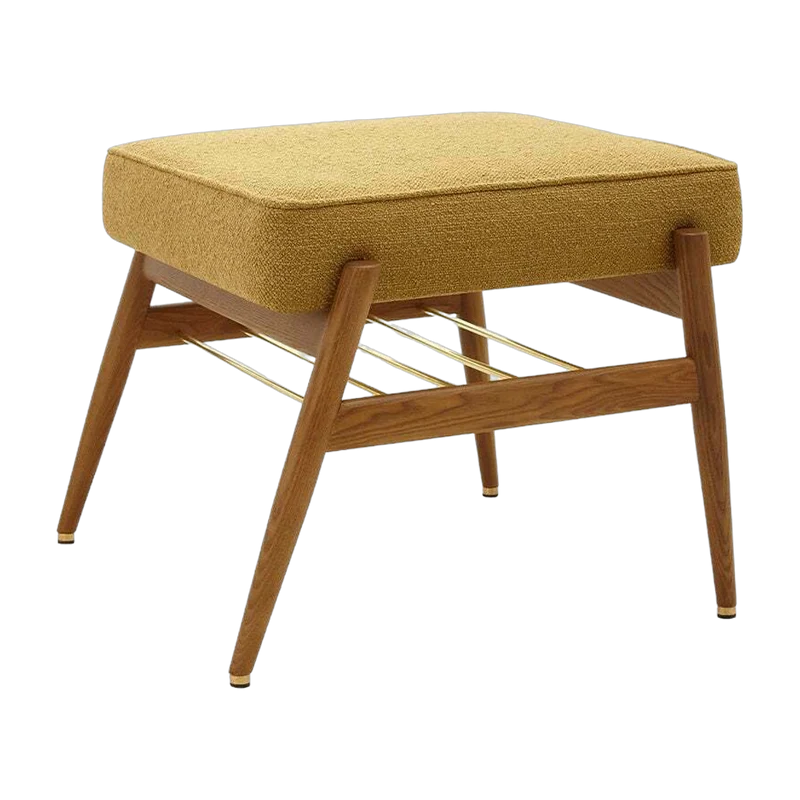 Repose-pieds en tissu bouclé moutarde et frêne foncé Fox - 366 Concept
