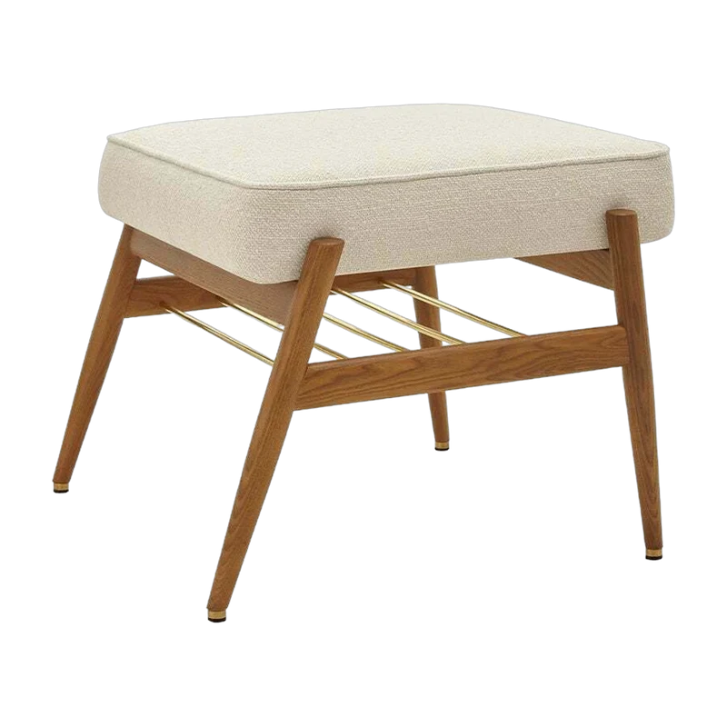Repose-pieds en tissu bouclé crème et bois de frêne foncé Fox - 366 Concept