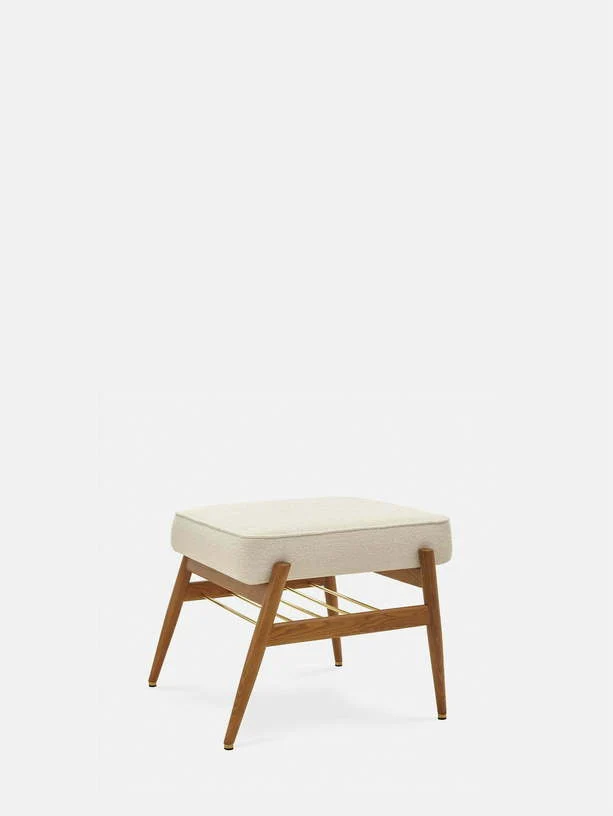 Repose-pieds en tissu bouclé crème et bois de frêne foncé Fox - 366 Concept