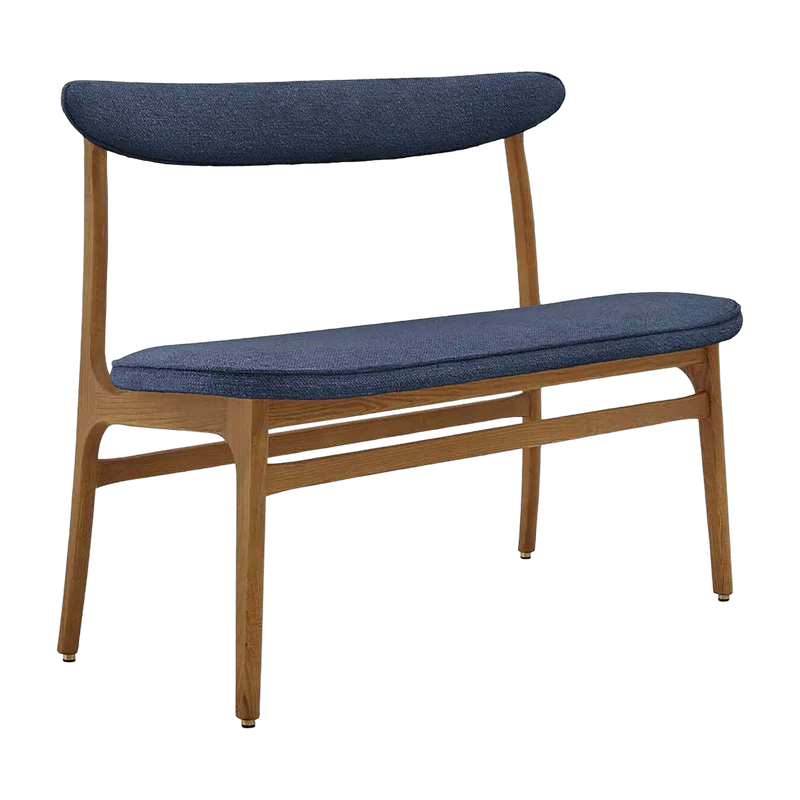 Banc en tissu bouclé denim et bois de frêne foncé 52 cm bouclé Série 200-190 - 366 Concept
