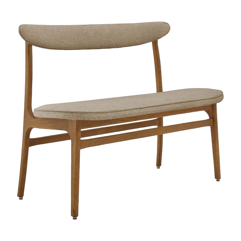 Banc en tissu bouclé beige et bois de frêne foncé 52 cm bouclé Série 200-190 - 366 Concept