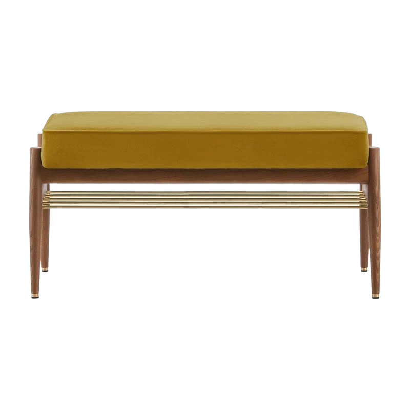 Banquette en velours brillant moutarde et bois de frêne foncé 90 Fox 90 - 366 Concept