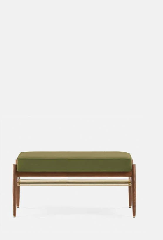 Banquette en velours brillant moutarde et bois de frêne foncé 90 Fox 90 - 366 Concept