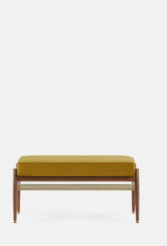 Banquette en velours brillant moutarde et bois de frêne foncé 90 Fox 90 - 366 Concept