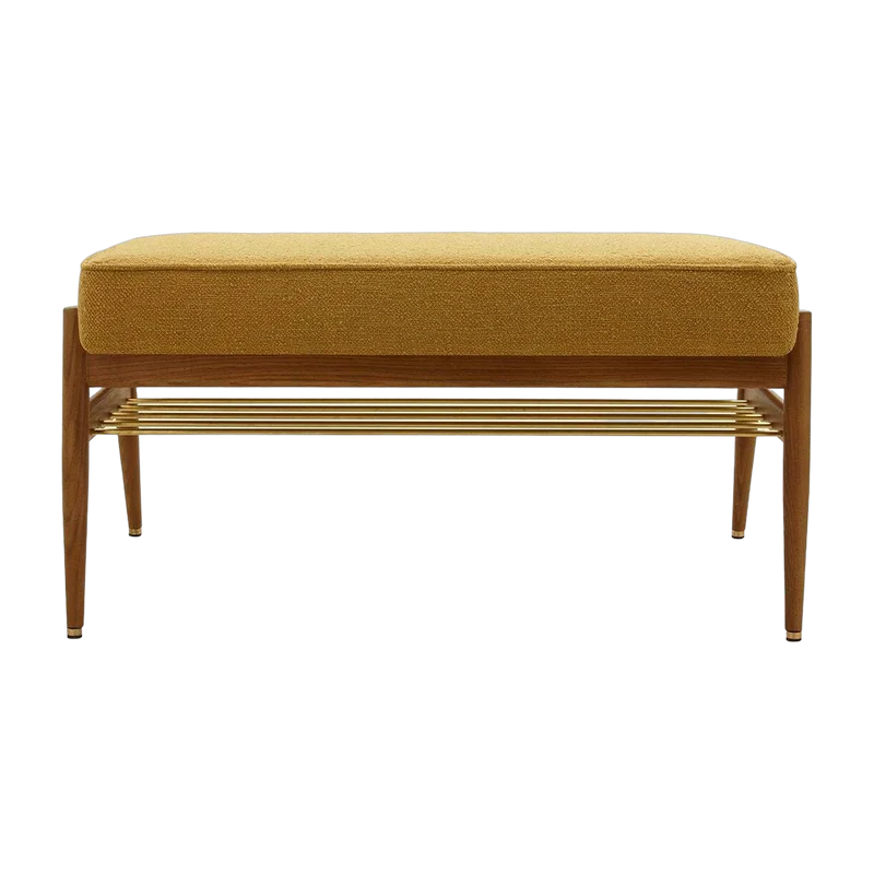 Banquette en tissu bouclé moutarde et bois de frêne foncé 90 Fox 90 - 366 Concept