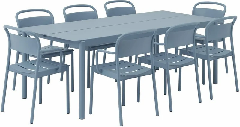 Table d'extérieur en acier bleu ciel 220 x 90 cm Linear - Muuto