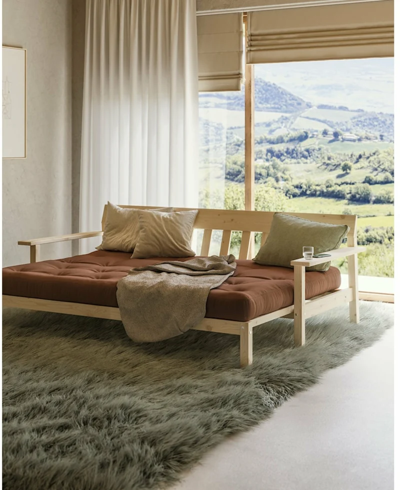 Canapé-lit en bois clair et tissu marron fudge Unwind - Karup Design