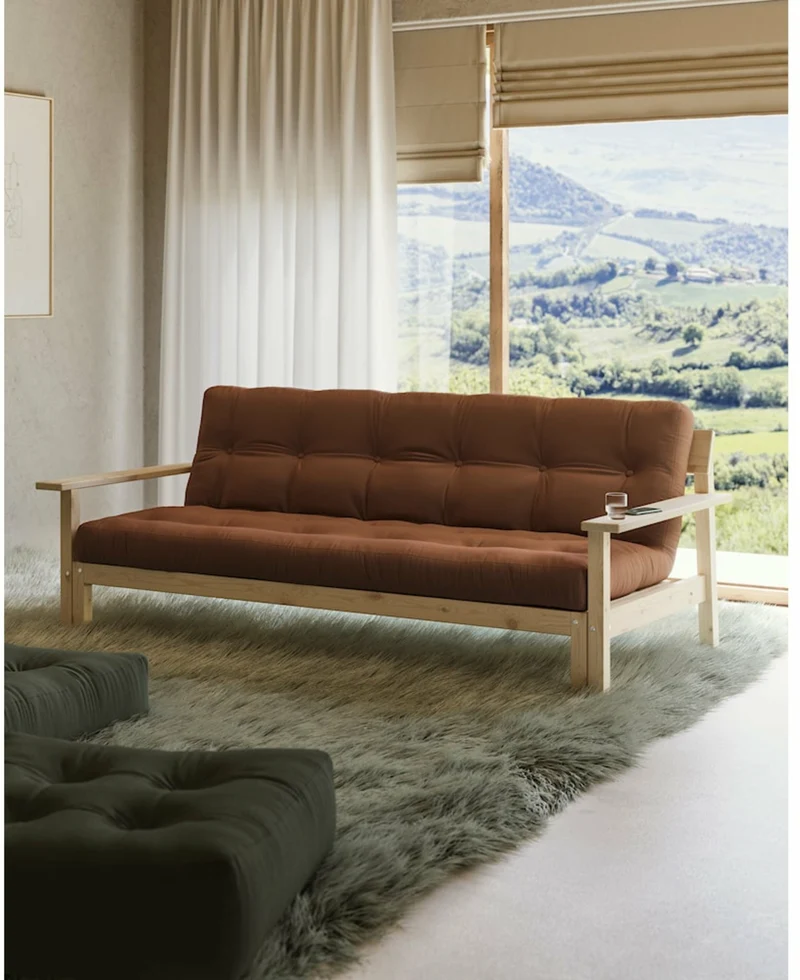 Canapé-lit en bois clair et tissu marron fudge Unwind - Karup Design