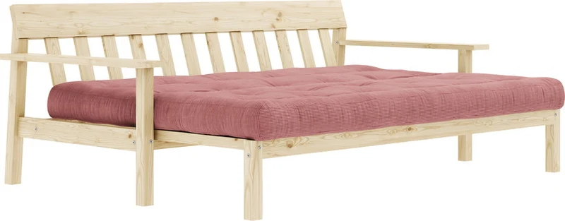 Canapé-lit en bois clair et tissu rose sorbet Unwind - Karup Design
