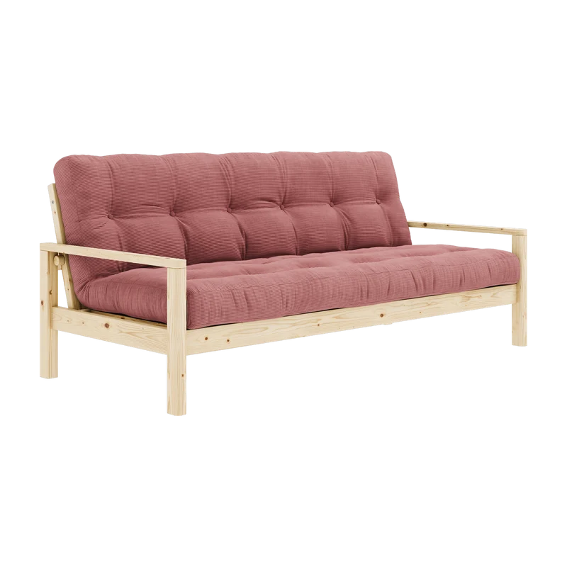 Canapé-lit en bois clair et velours côtelé rose sorbet Knob - Karup Design