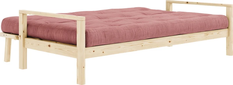 Canapé-lit en bois clair et velours côtelé rose sorbet Knob - Karup Design