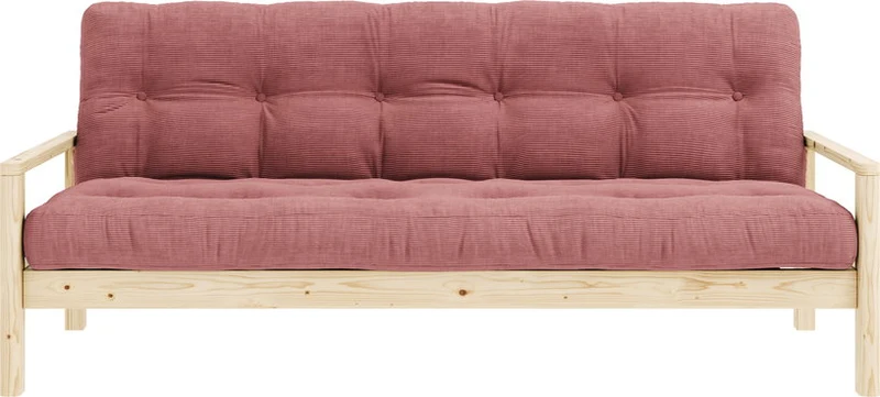 Canapé-lit en bois clair et velours côtelé rose sorbet Knob - Karup Design