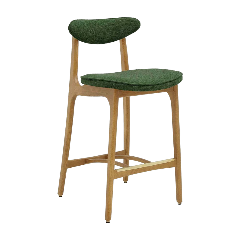 Chaise de bar en tissu bouclé vert bouteille et frêne naturel 100cm Série 200-190 - 366 Concept