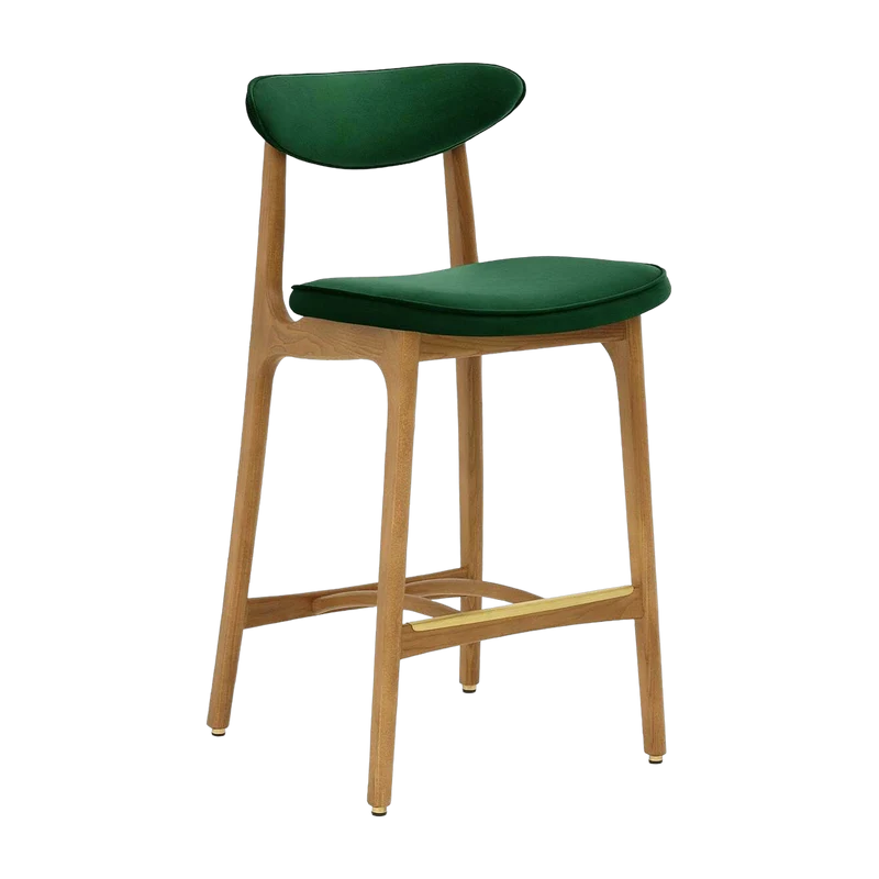 Chaise de bar en velours vert bouteille et frêne naturel 100cm Série 200-190 - 366 Concept