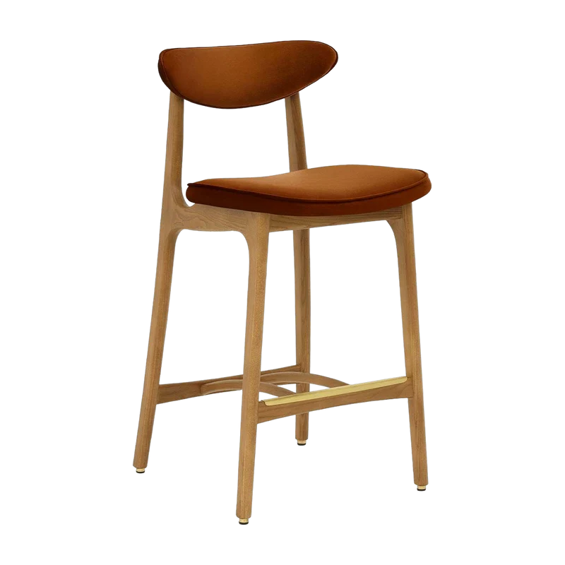 Chaise de bar en velours sierra et frêne naturel 90cm Série 200-190 - 366 Concept