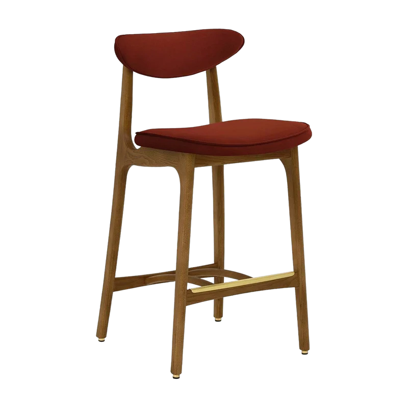 Chaise de bar en velours rouge brique et frêne foncé 90cm Série 200-190 - 366 Concept