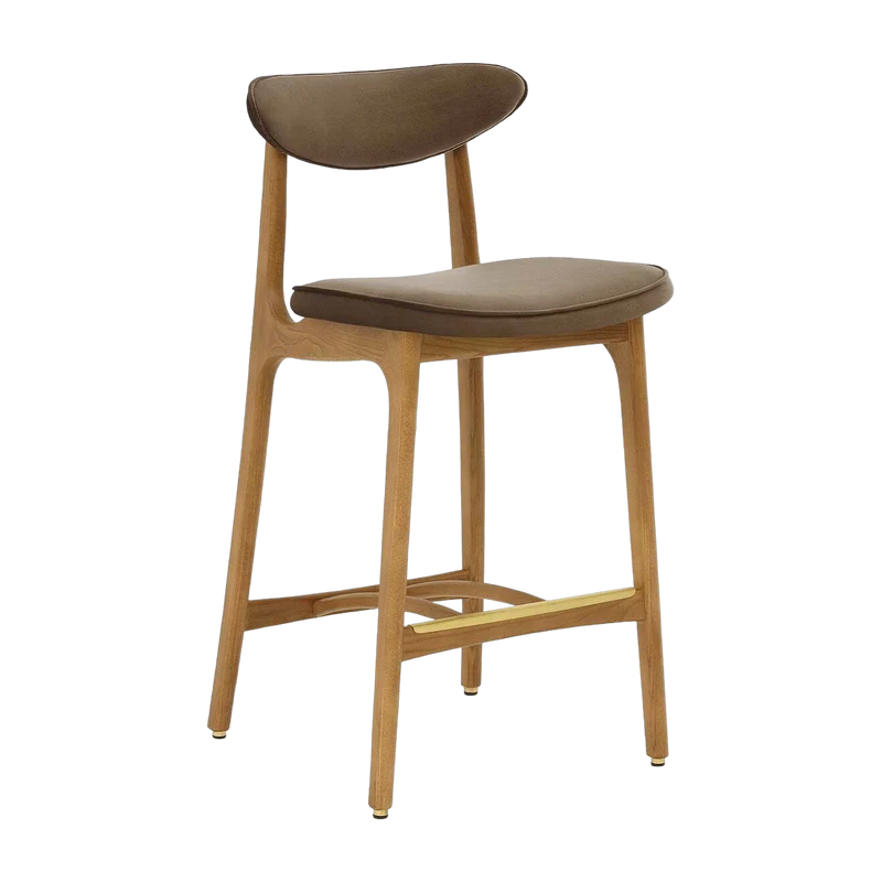 Chaise de bar en velours brillant taupe et frêne naturel 90cm Série 200-190 - 366 Concept