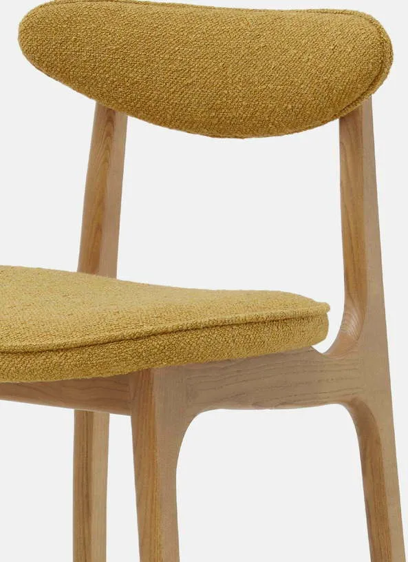 Chaise de bar en tissu bouclé crème et frêne naturel 90cm Série 200-190 - 366 Concept