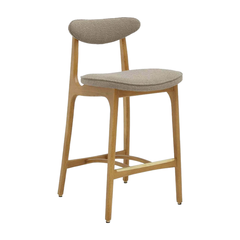 Chaise de bar en tissu bouclé beige et frêne naturel 90cm Série 200-190 - 366 Concept