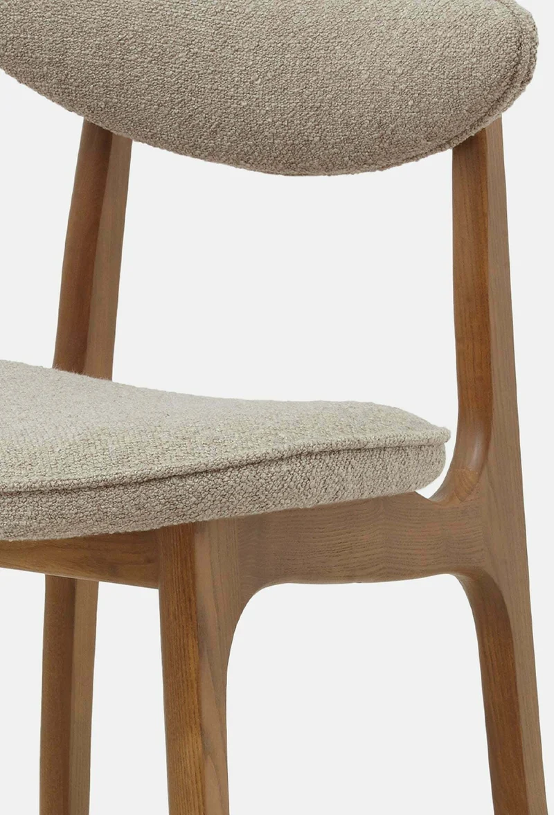 Chaise de bar en tissu bouclé beige et frêne naturel 90cm Série 200-190 - 366 Concept