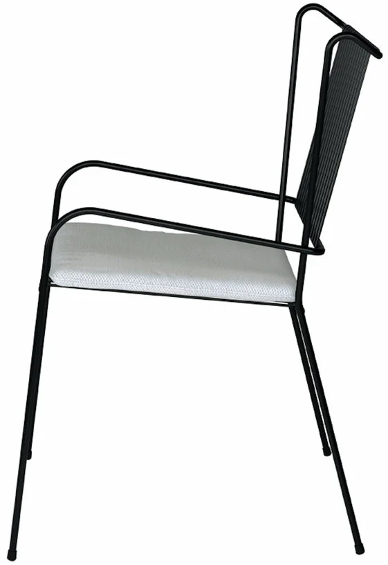 Chaise de jardin avec accoudoirs en acier noir et coussin beige Capri - Cools Collection