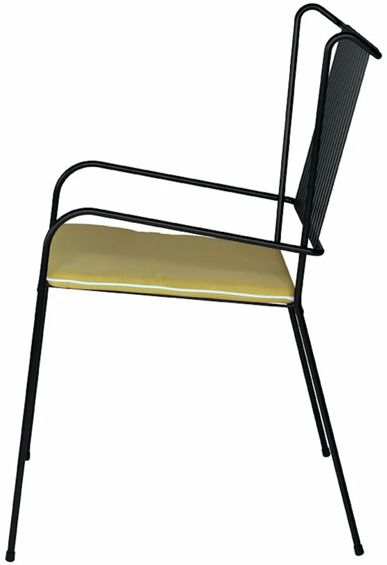 Chaise de jardin avec accoudoirs en acier noir et coussin jaune Capri - Cools Collection
