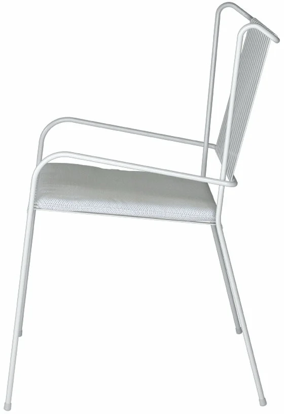 Chaise de jardin avec accoudoirs en acier blanc et coussin beige Capri - Cools Collection
