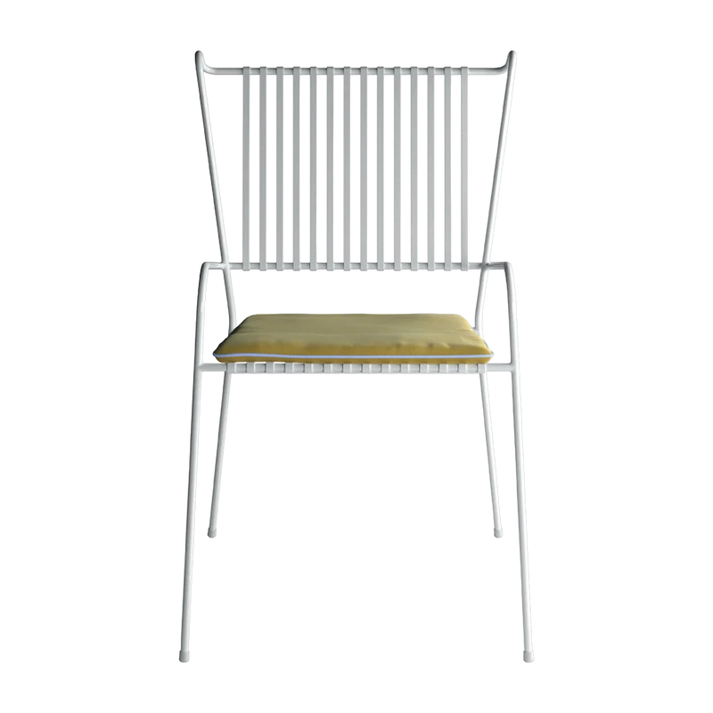 Chaise de jardin avec accoudoirs en acier blanc et coussin jaune Capri - Cools Collection