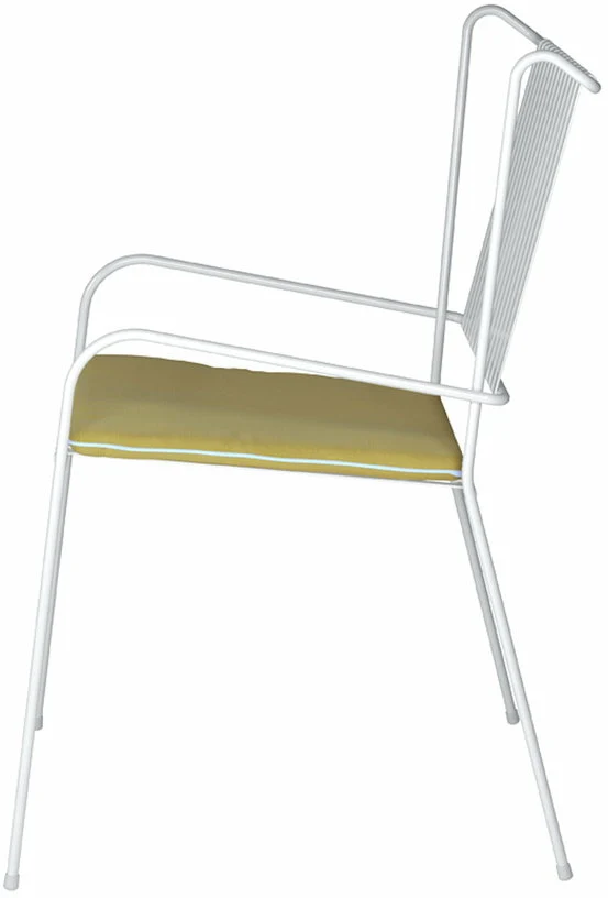 Chaise de jardin avec accoudoirs en acier blanc et coussin jaune Capri - Cools Collection