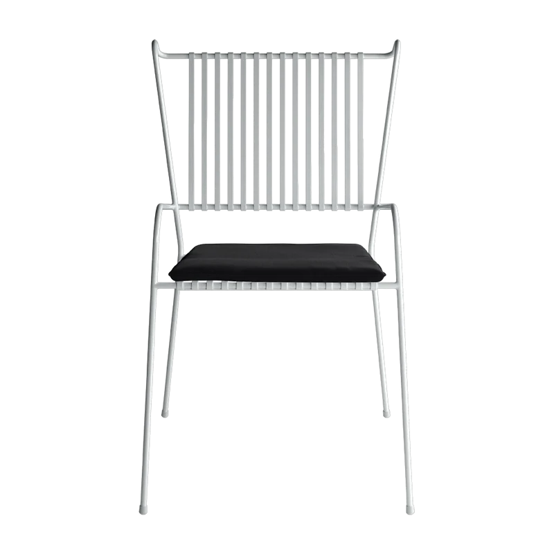 Chaise de jardin avec accoudoirs en acier blanc et coussin noir Capri - Cools Collection