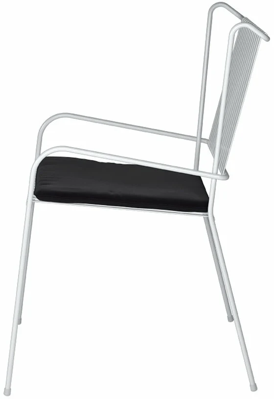 Chaise de jardin avec accoudoirs en acier blanc et coussin noir Capri - Cools Collection
