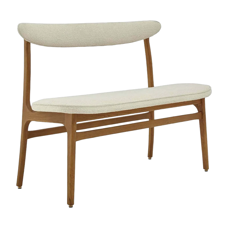 Banc en tissu bouclé crème et bois de frêne foncé 52 cm bouclé Série 200-190 - 366 Concept