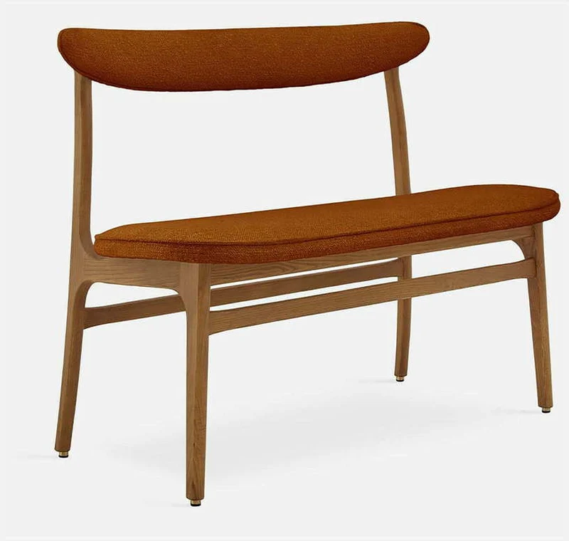 Banc en tissu bouclé crème et bois de frêne foncé 52 cm bouclé Série 200-190 - 366 Concept