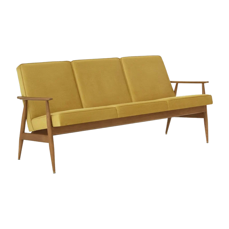 Canapé 3 places en velours brillant moutarde et frêne foncé 170 cm Fox - 366 Concept